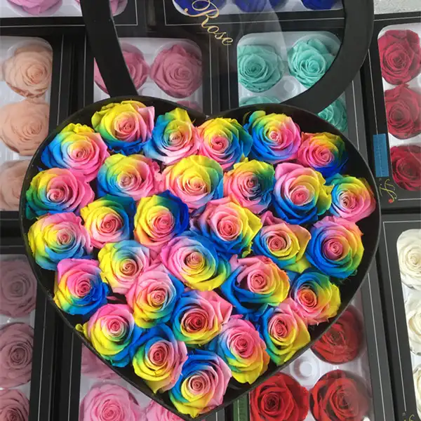 Wholesale luxury gift boxes preserved rainbow roses for gIrlfriend