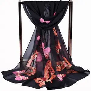 new Big butterfly long chiffon scarf wholesale women cheap Printed lady scarves Factory direct sales