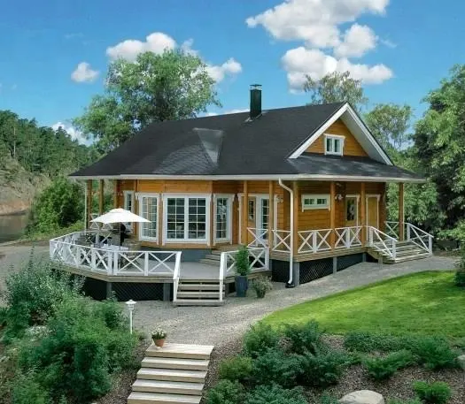 Maison en bois prédécoupée pour 3 chambres, cabine, cabine en bois massif avec fenêtre française pour les vacances