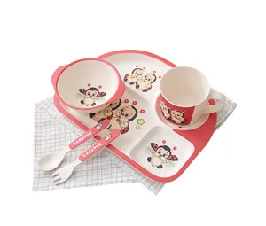 Customized bamboo fiber kid dinnerware kids eating tableware set