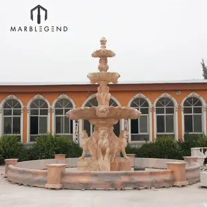 Custom Outdoor Taman Marmer Air Mancur dengan Lion Patung