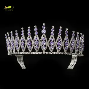 Mahkota Kristal Tiara Sisir Batu Ungu untuk Kontes