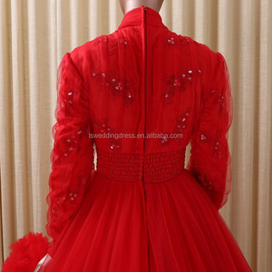 Shinning RSM6662B rojo Caliente de alta escote de encaje con cremallera elegante musulmana de manga larga vestido maxi 2016 - Product Image 2