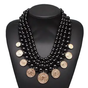 Za Sieraden Imitatie Parel Ketting Voor Vrouwen Bohemian Fashion Ronde Coin Hanger Choker Ketting Hot Selling Groothandel