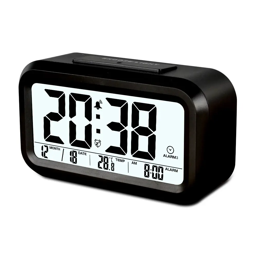 Jam Alarm Desktop dengan Lampu Bangun Tampilan Suhu Jam Meja Lcd