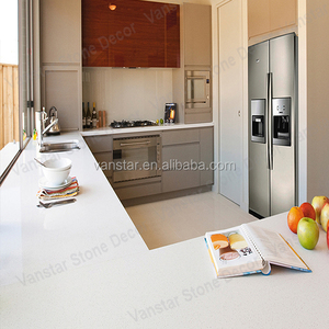 Comptoir de cuisine en pierre de feuille acrylique de surface solide de Corians de <span class=keywords><strong>marbre</strong></span> artificiel en gros d'usine avec dosseret - Product Image 5