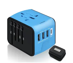 Tas Travel Elektronik Hadiah Kit Adapter Plug Tipe-C Travel Adaptor Universal AC Socket Panas 3 Port USB Adaptor semua Dalam Satu