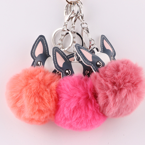 Hund und Mensch Bester Freund Fluff Ball Einzigartige schwarze Leder Plüsch Schlüssel bund Online Schlüssel anhänger - Product Image 5