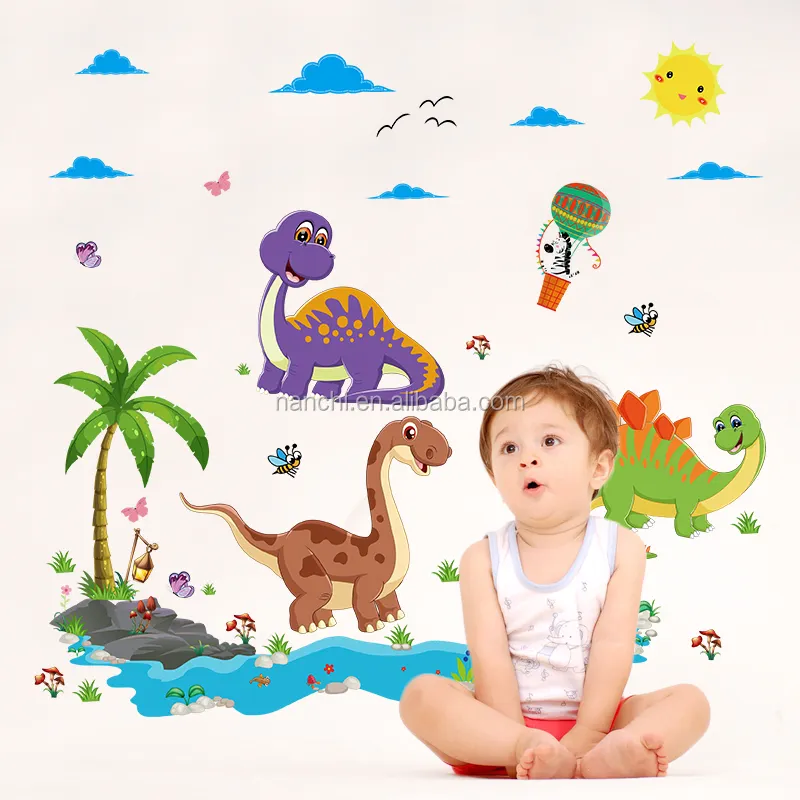 Dinosaurus Cartoon Dier Muur Sticker Home Decoratie Muurstickers voor Kinderen Kamers slaapkamer hoek kleuterschool