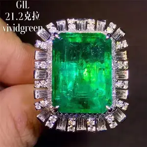 Luxus klassische edelstein schmuck wieh diamant 18k gold 21.2ct natürliche lebendige grüne smaragd ring anhänger ring dual verwenden frauen
