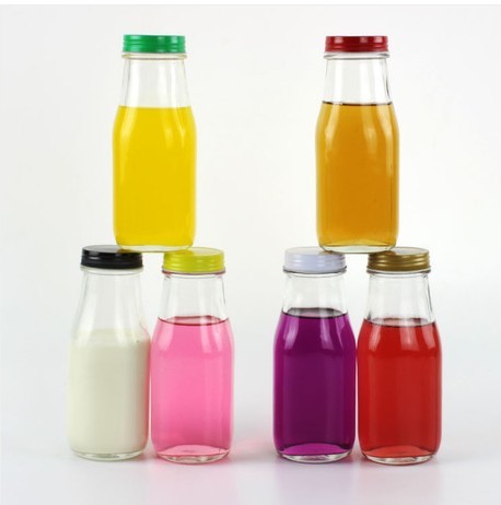 Fashion clear Glass Milk Juice Beverage Bottle   milk bottle glass  With  Cap