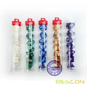 Bescon 7pcs Set RPG Games Dungeons & Dragons D4-D20 Multi-sided Dices Pearl Color in Tube Package