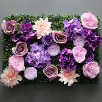 Dernière conception personnalisée de couleur violette mélangée enroulable toile de fond de mur de fleurs avec feuillage de feuilles vertes pour la décoration intérieure de mariage