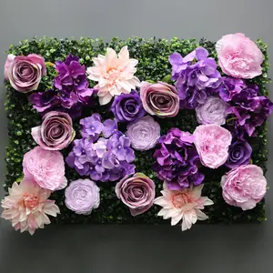 Новейший дизайн, индивидуальный смешанный фиолетовый цвет, рулон, цветок, стена, фон с зелеными листьями для свадьбы, домашний декор