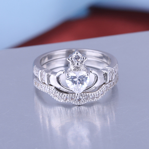 Bague en <span class=keywords><strong>argent</strong></span> en zircone cubique en forme de coeur plaqué rhodium <span class=keywords><strong>Claddagh</strong></span> Design Style mignon pour la fête de mariage CMA certifié acheter en ligne - Product Image 4