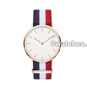 Unisex fashion stainless steel watches with changeable straps in nylon and leather