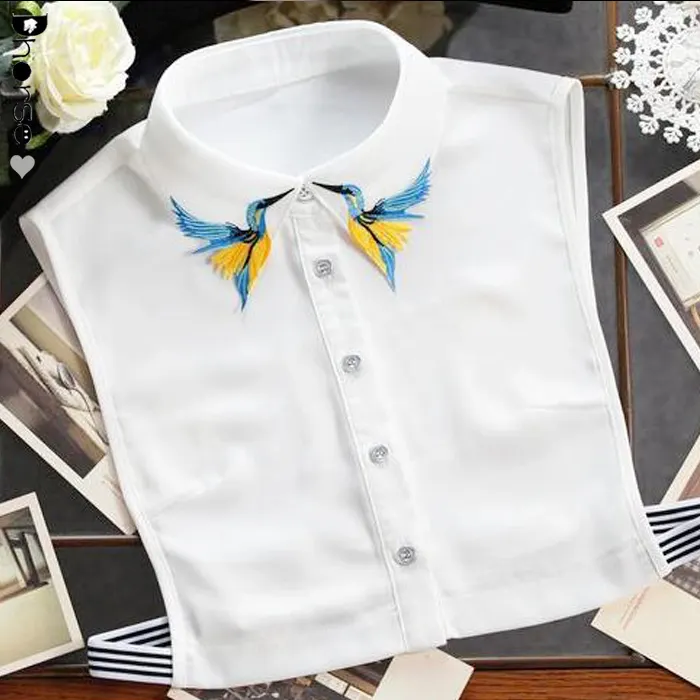 Venta al por mayor de accesorios de prendas de vestir bordado crane patrón de gasa falsa camisa desmontable collar DHD1763