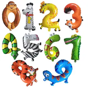 Nieuwe Collectie 16 Inch Animal Helium Nummer Ballon Cartoon 0-9 Opblaasbare Folie Ballonnen Voor Verjaardagsfeestje
