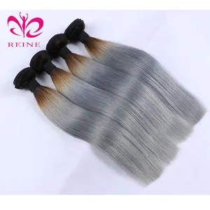 Remy — fabrication de cheveux lisses naturels omre, tresses grises deux tons, tissage en lot, 100% cheveux humains chinois avec closure