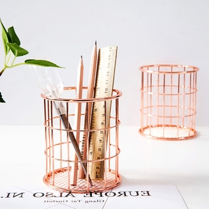Forniture di <span class=keywords><strong>cancelleria</strong></span> per <span class=keywords><strong>scrivania</strong></span> in rete metallica organizzatore pennello per trucco tazze contenitore portapenne in oro rosa per ufficio a casa - Product Image 5