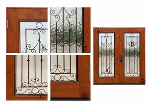 Porte d'entrée de villa <span class=keywords><strong>en</strong></span> fer forgé et <span class=keywords><strong>bois</strong></span>, avec verre, double porte principale avec motifs de grille, utilisée par Lowes - Product Image 3