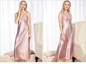 Robe de nuit d'été élégante pour femmes Sexy <span class=keywords><strong>soie</strong></span> Satin bretelles jupe avec <span class=keywords><strong>nuisette</strong></span> sans manches 3 pièces quantité minimale de commande - Product Image 6