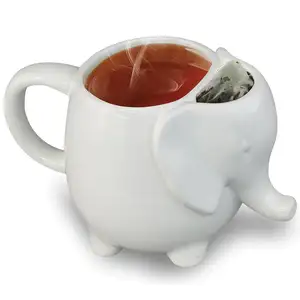 Tasse à thé en céramique en forme d'éléphant avec porte-sachet de thé