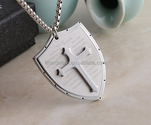 Collier pendentif en acier inoxydable avec croix de foi, armure de protection de Dieu, Éphésiens 6:16-17 - Product Image 2