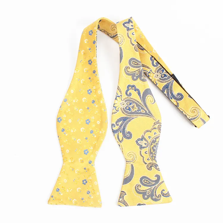 Модный желтый галстук-бабочка Пейсли из 100% шелка для мужчин