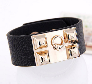 Aleación de la vendimia Espárragos Pirámide remaches brazalete Puños de Cuero de Imitación - Product Image 2