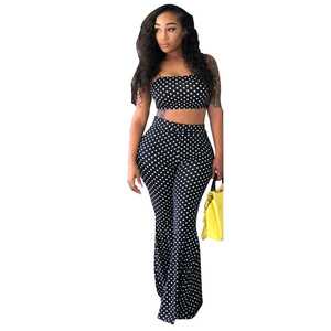 Spaghetti Crop Top En Polka Dot Flare Broek Set 2 Stuk Outfits Voor Vrouwen - Product Image 3