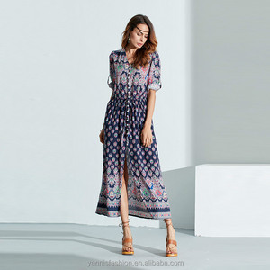 <span class=keywords><strong>Robe</strong></span> longue bohème florale pour femme, taille S-5XL, <span class=keywords><strong>robe</strong></span> d'été de plage, <span class=keywords><strong>robe</strong></span> décontractée sexy à col en V, <span class=keywords><strong>robe</strong></span> de fête en mousseline de soie, <span class=keywords><strong>robe</strong></span> longue pour les vacances - Product Image 4