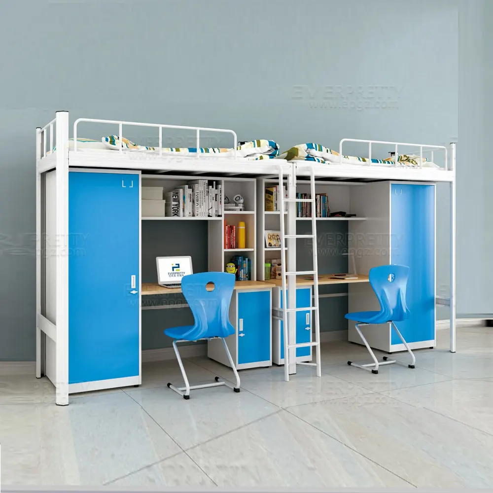 School Furniture loft bed with wardrobe, bunk bed with desk and wardrobe