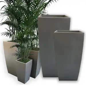 Pot de fleurs carré conique blanc, grand poids léger, en résine de fibre de verre, pour décoration d'hôtel et de jardin