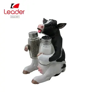 Resin Cow Salt and Pepper Shaker Set with Holder Figurine Tabletop Country Kitchen Decor