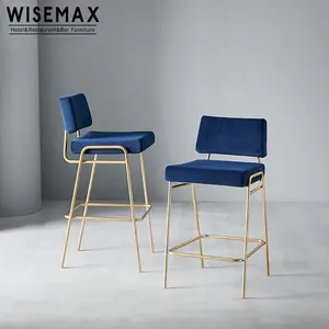 Wisemax เก้าอี้บาร์สูงทำจากกำมะหยี่สีทองทันสมัยทำจากโลหะมีที่วางเท้าเฟอร์นิเจอร์