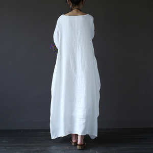 Primavera Estate Più Il Vestito <span class=keywords><strong>di</strong></span> Formato per Le Donne 4xl 5xl Cotone Sciolto Abito <span class=keywords><strong>di</strong></span> <span class=keywords><strong>Lino</strong></span> Bianco Beach Boho Abito Camicia A Maniche Lunghe lungo Maxi Abito - Product Image 2