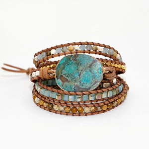 Unique Mixed Natural Stones Ocean Jasper Charm Wrap <strong>Bracelets</strong> Handmade Boho <strong>Healing</strong> <strong>Bracelet</strong> Women Leather <strong>Bracelet</strong> - Product Image 4