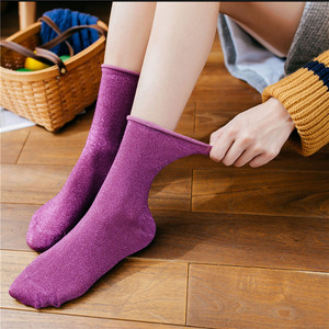 <span class=keywords><strong>Chaussettes</strong></span> coréennes solides à paillettes scintillantes pour femmes sans commande minimale personnalisées - Product Image 4