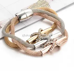 Drie tone tube met kristallen infinity netto armband dubbele gewikkeld mesh armband met magnetische sluiting