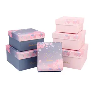 Wholesale New Product Gift Box Square Flower Pattern Gift Box Valentine's Day Exquisite Pink Paper Box