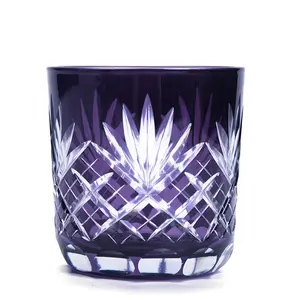 2024 new pineapple 12oz hand cut colored glass candle holder for Christmas