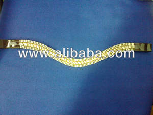 Logotipo personalizado de alta calidad, banda para cejas de caballo ecuestre occidental, superventas con cuero paciente y cadena de cristal en forma de onda - Product Image 2