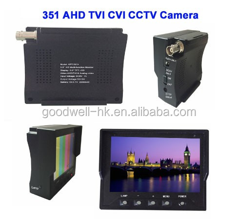 Built in Lithium Battery Portable Small Size 3.5 Inch LCD AV Monitor for AHD/TVI/CVI CCTV Camera Testing