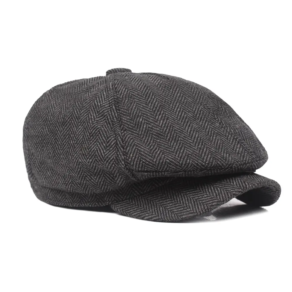 Hot sale plaid newsboy cap men vintage wool octagonal cap warm winter painter hat