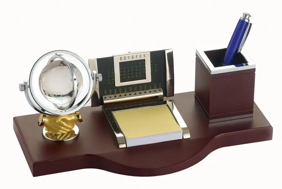 Set Vas Kristal dan Vas Pensil, Set Bola Dunia Kristal Cantik dengan Hadiah Dekorasi Meja Kantor