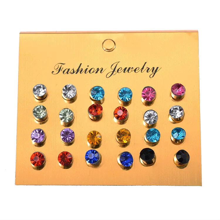 European and American hot style one card multi-color flash diamond zirconia small ear studs 12 pairs of clamped earrings