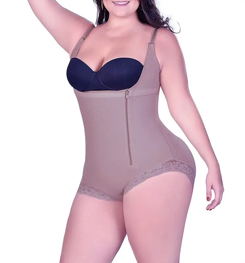 Lila Plus Size Unterwäsche Sexy Tummy Control Perfekte Shape wear Body Slimming Shaper für Frauen mit Reiß verschluss spitze