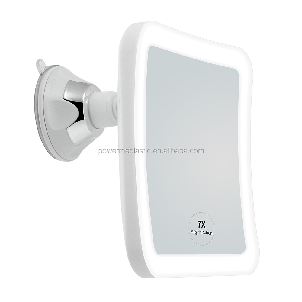 Зеркало с квадратным увеличением и светодиодной подсветкой для ванной комнаты с присоской