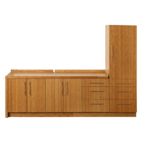 Meuble de cuisine modulaire en bambou massif écologique, vente en gros directe d'usine du Zhejiang, avec structure en MDF et plateau en marbre, idéal pour appartement, style moderne